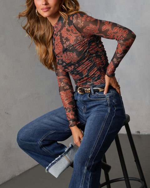 BLACK-TILE-FLORAL BLOUSE XL - BLACK-TILE-FLORAL