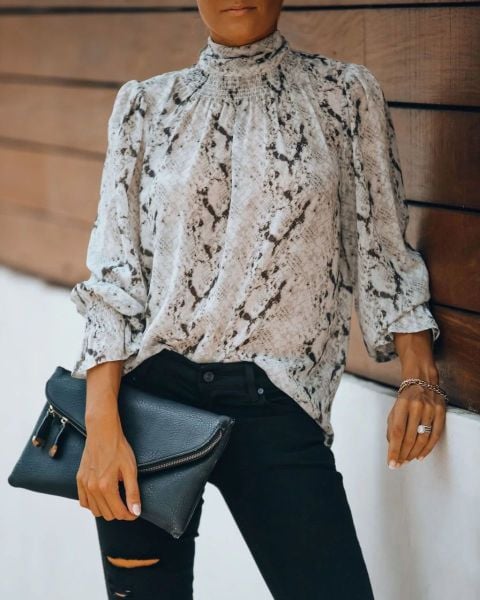 Blouse Brown-Snake-Prınt Nd21368