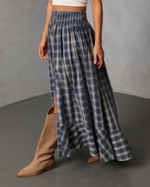 NAVY-STONE-PLAID SKIRT XL - NAVY-STONE-PLAID