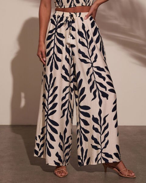 ECRU-NAVY-PRINTED PANTS