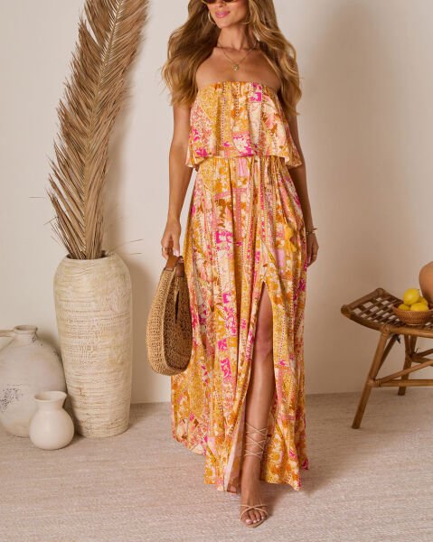 MUSTARD-FLORAL DRESS S - MUSTARD-FLORAL