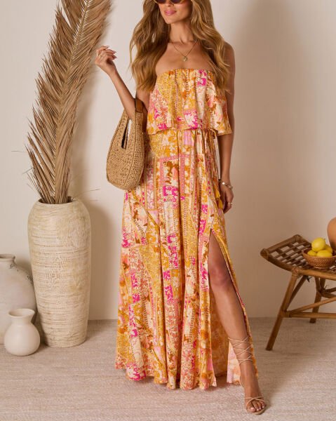 MUSTARD-FLORAL DRESS S - MUSTARD-FLORAL