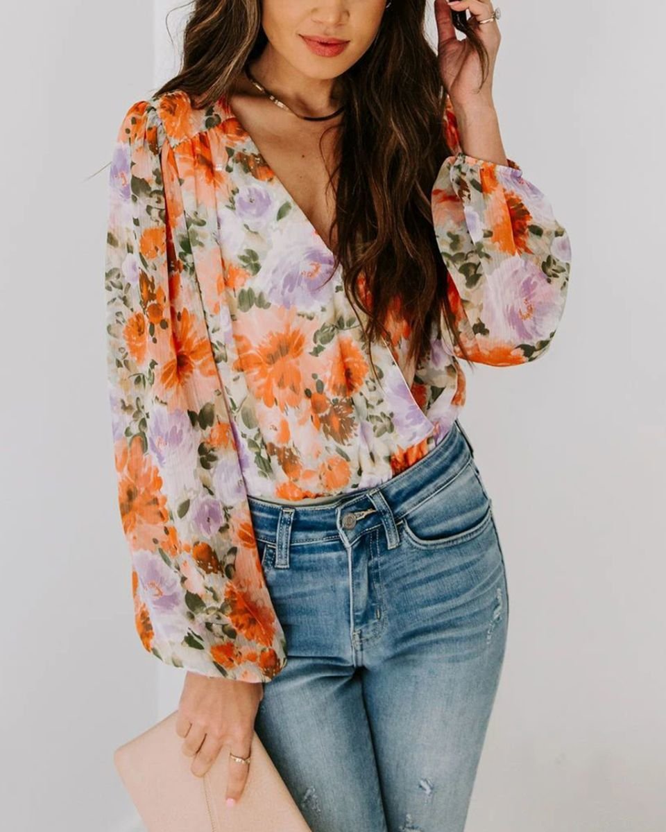 Blouse Orange-Floral Nd22150