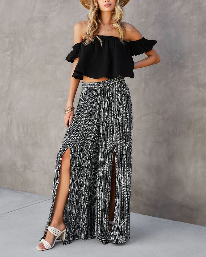 BLACK-ECRU-PRINTED PANTS