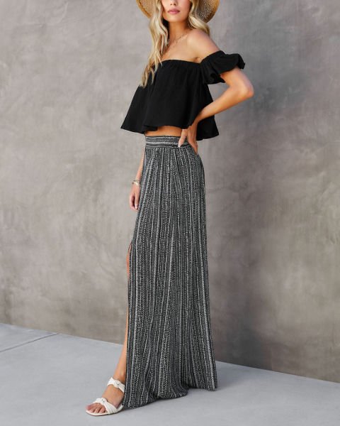 BLACK-ECRU-PRINTED PANTS