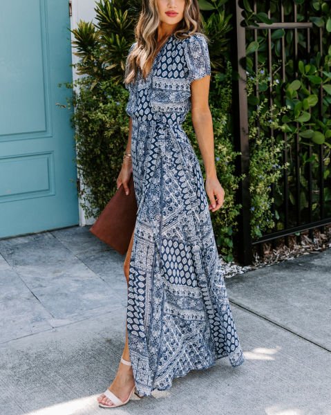 NAVY-PRINTED ELBİSE