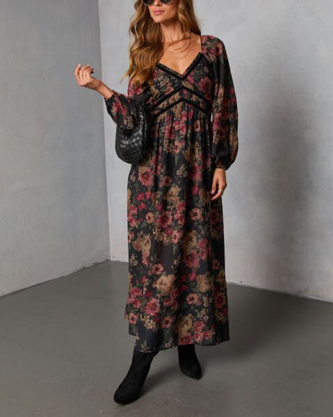 BLACK-FLORAL DRESS S - BLACK-FLORAL
