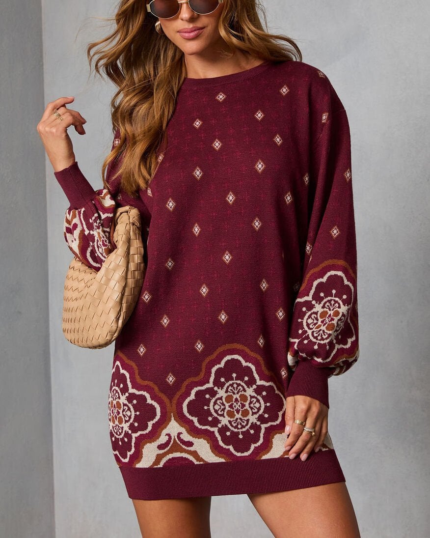 BURGUNDY-ECRU DRESS S - BURGUNDY-ECRU