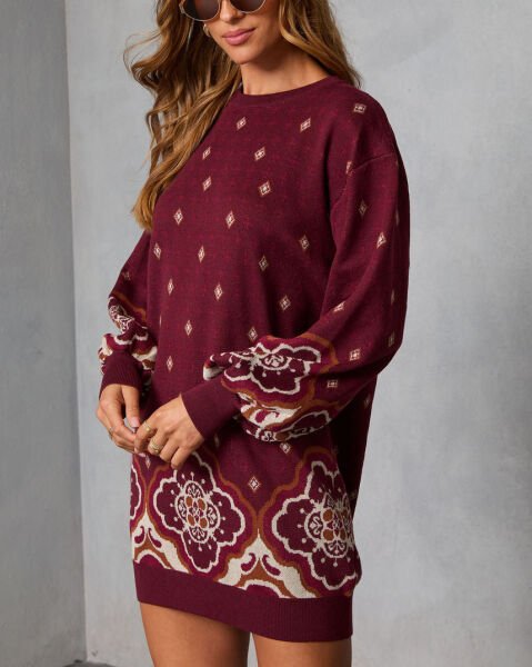 BURGUNDY-ECRU DRESS S - BURGUNDY-ECRU