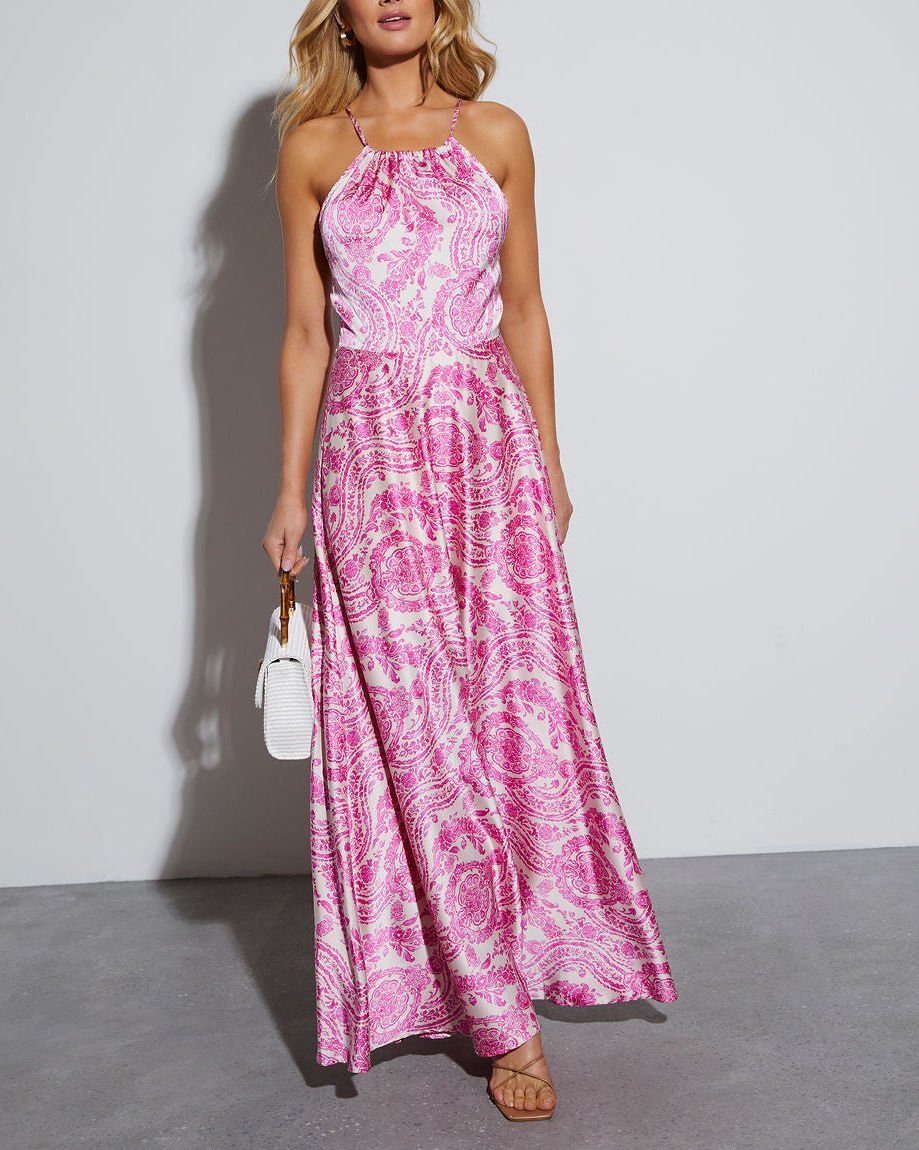 ECRU-FUCHSIA-PRINTED DRESS