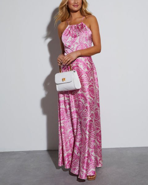 ECRU-FUCHSIA-PRINTED DRESS