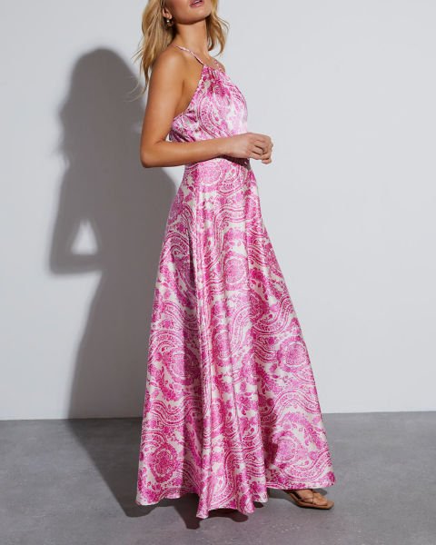 ECRU-FUCHSIA-PRINTED DRESS