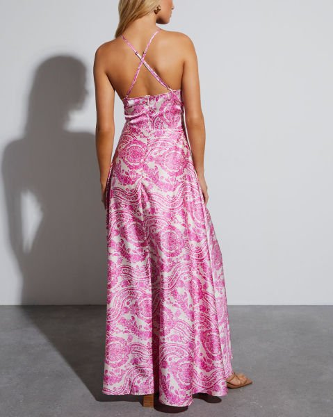 ECRU-FUCHSIA-PRINTED DRESS