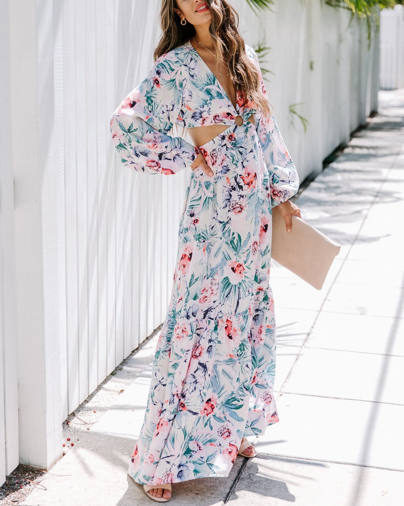 ECRU-FLORAL ELBİSE