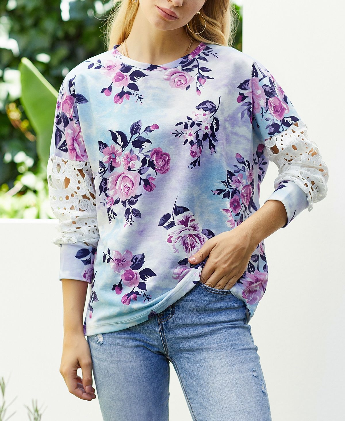 ECRU-FLORAL SWEATSHIRT