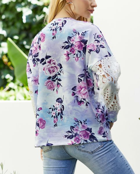 ECRU-FLORAL SWEATSHIRT