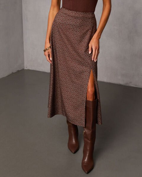 BROWN-PRINTED SKIRT