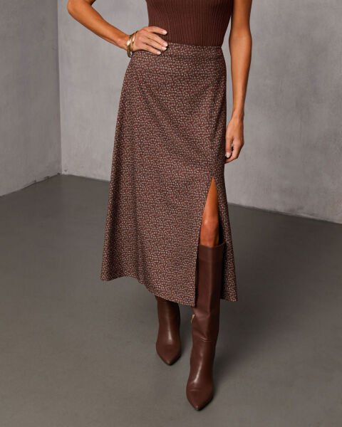 BROWN-PRINTED SKIRT