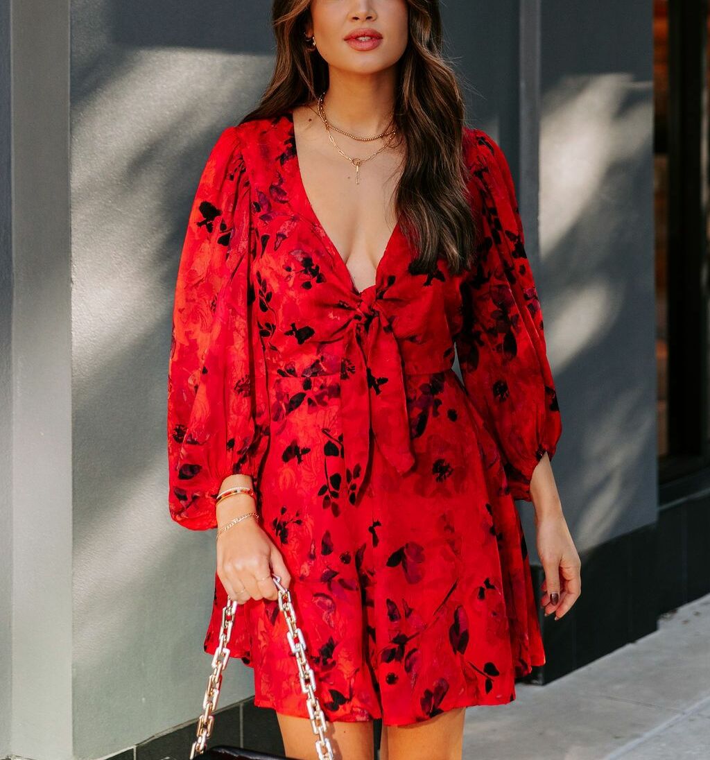 Robe Rouge-Floral Nd23498