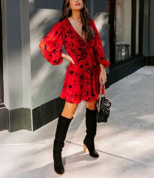 Robe Rouge-Floral Nd23498