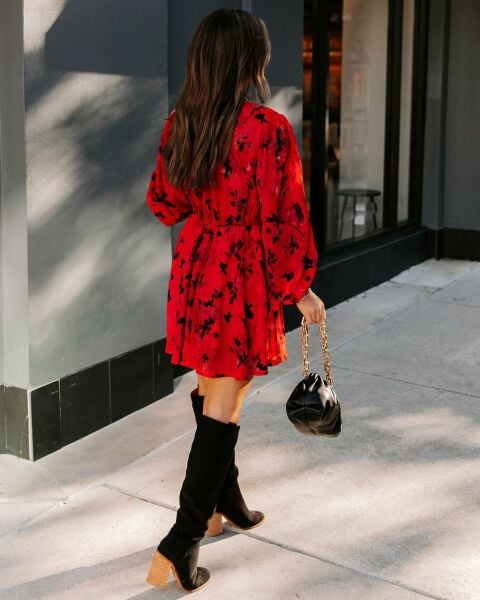 Robe Rouge-Floral Nd23498