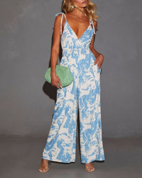 ECRU-BLUE-PRINTED JUMPSUIT