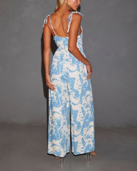 ECRU-BLUE-PRINTED JUMPSUIT