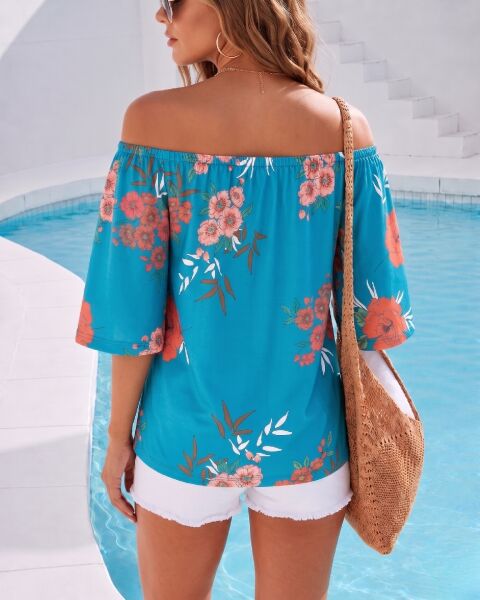 BLUE-FLORAL BLOUSE M - BLUE-FLORAL