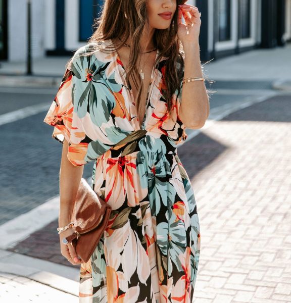 Dress Black-Salmon-Floral Nd23795