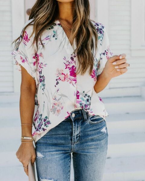 ECRU-FLORAL BLOUSE