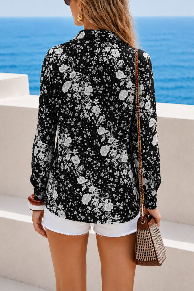 BLACK-WHITE-FLORAL SHIRT XL - BLACK-WHITE-FLORAL