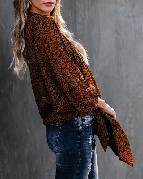 BROWN-PRINTED BLUZ