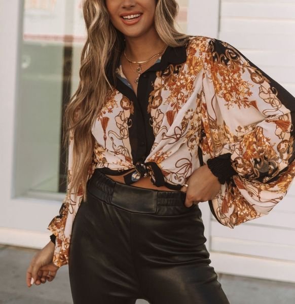 BLACK-MUSTARD-PRINTED GÖMLEK