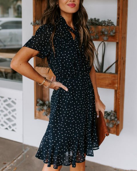 BLACK-POLKA-DOT ELBİSE