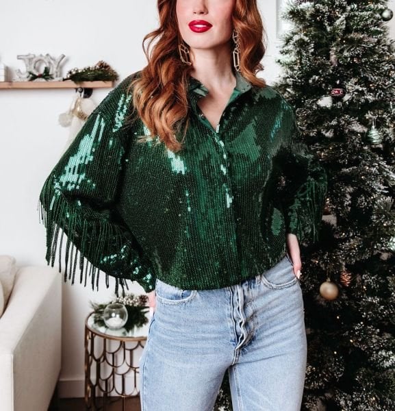 EMERALD-SEQUINED GÖMLEK