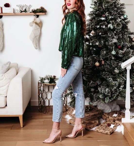 EMERALD-SEQUINED GÖMLEK