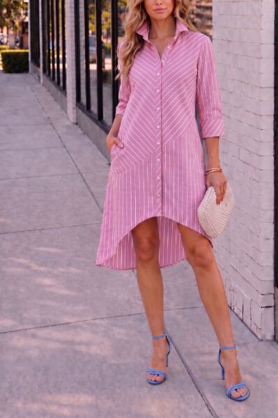PINK-WHITE-STRIPED DRESS XL - PINK-WHITE-STRIPED