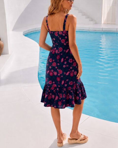 NAVY-RED-FLORAL DRESS L - NAVY-RED-FLORAL