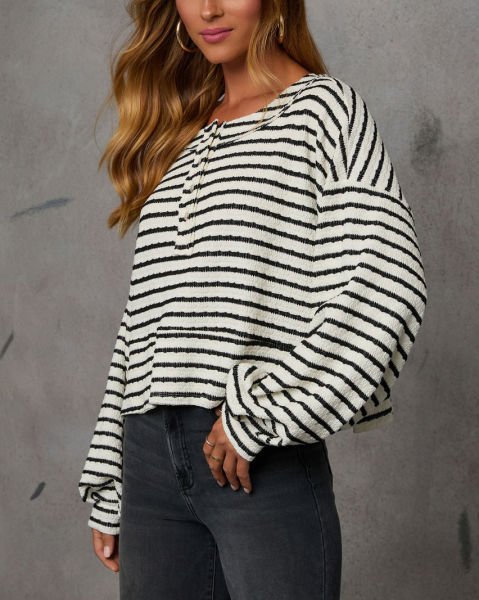 BLACK-ECRU-STRIPED SWEATSHIRT