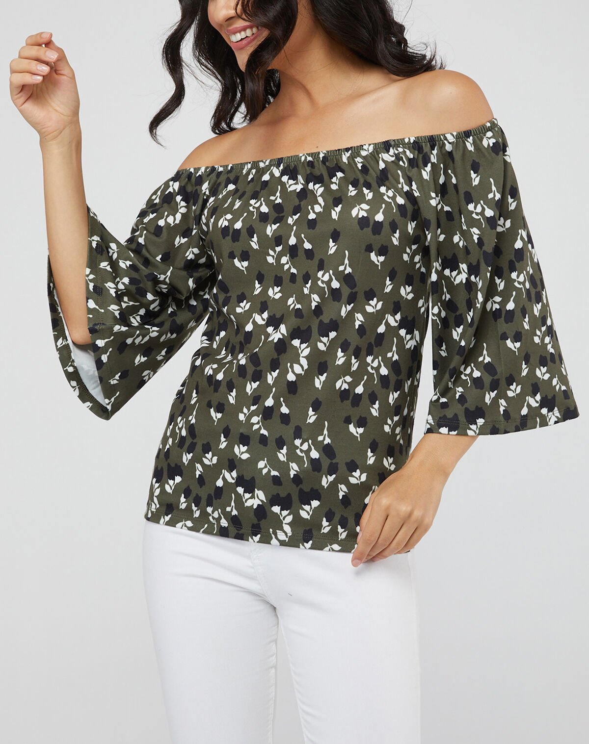 KHAKI-FLORAL BLOUSE