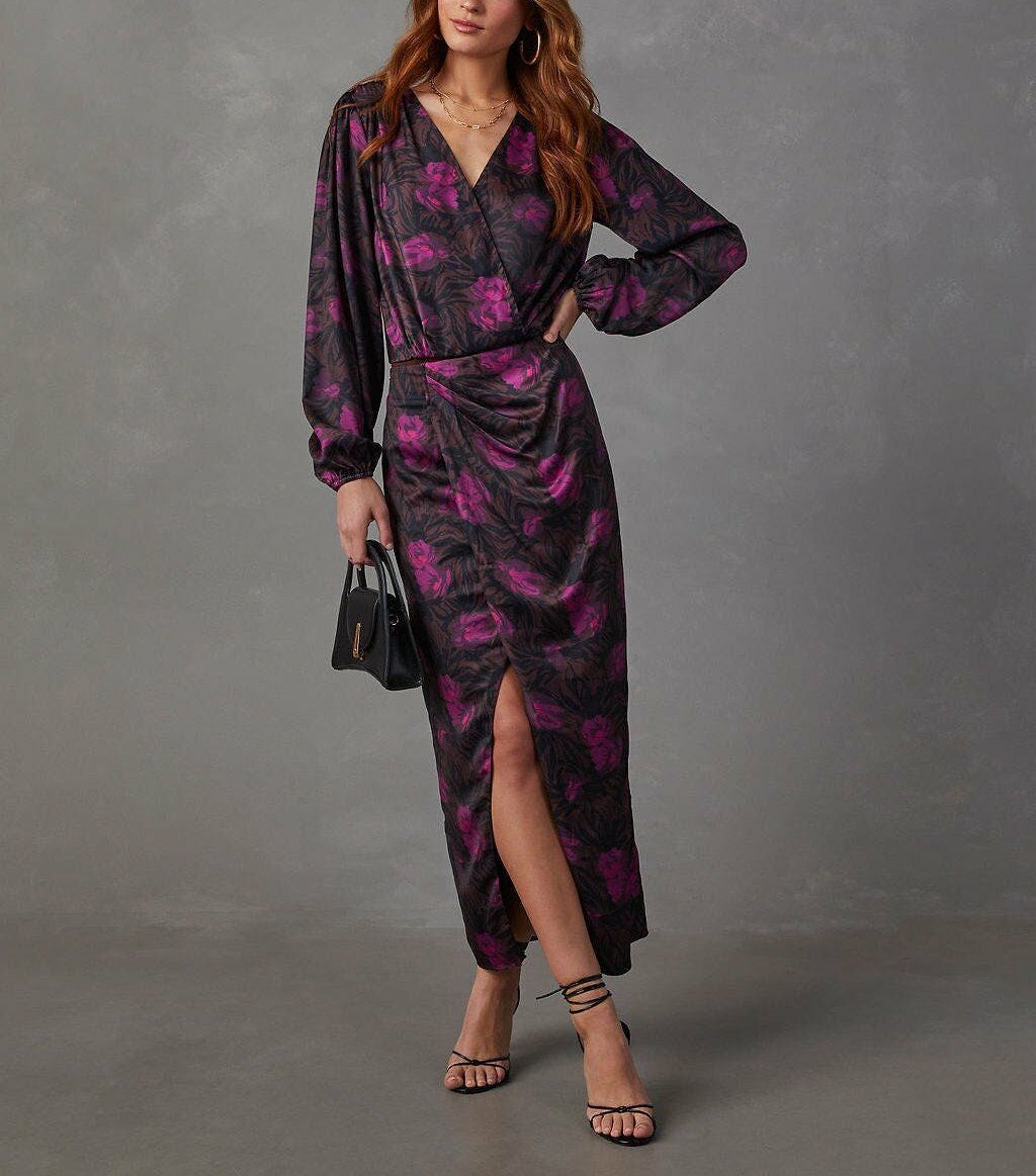 BLACK-PURPLE-FLORAL ELBİSE