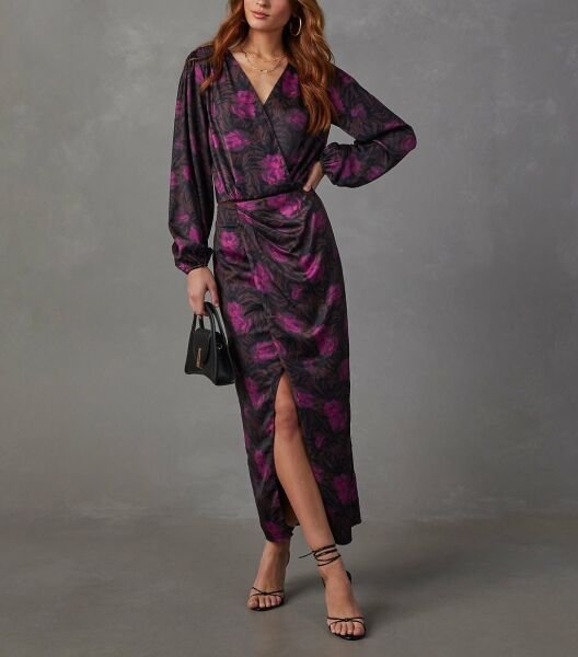 BLACK-PURPLE-FLORAL ELBİSE