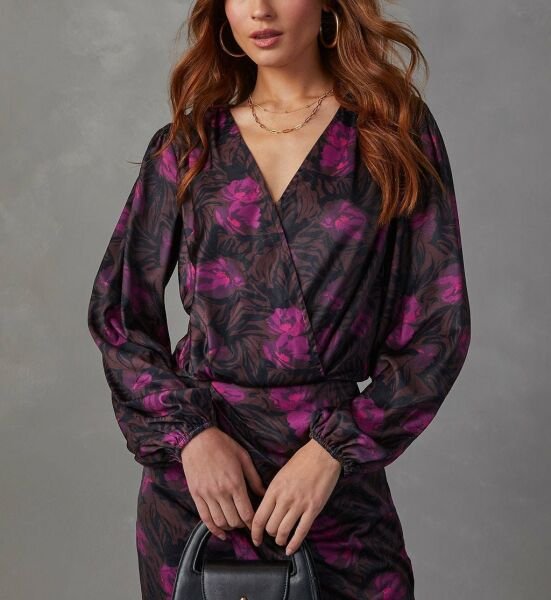 BLACK-PURPLE-FLORAL ELBİSE