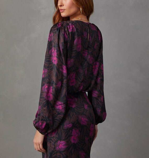 BLACK-PURPLE-FLORAL ELBİSE
