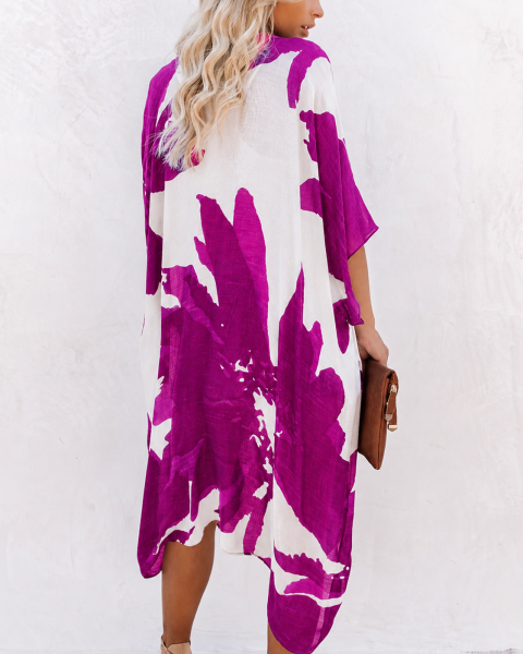 FUSCHIA-WHITE-PRINTED KIMONO L - FUSCHIA-WHITE-PRINTED