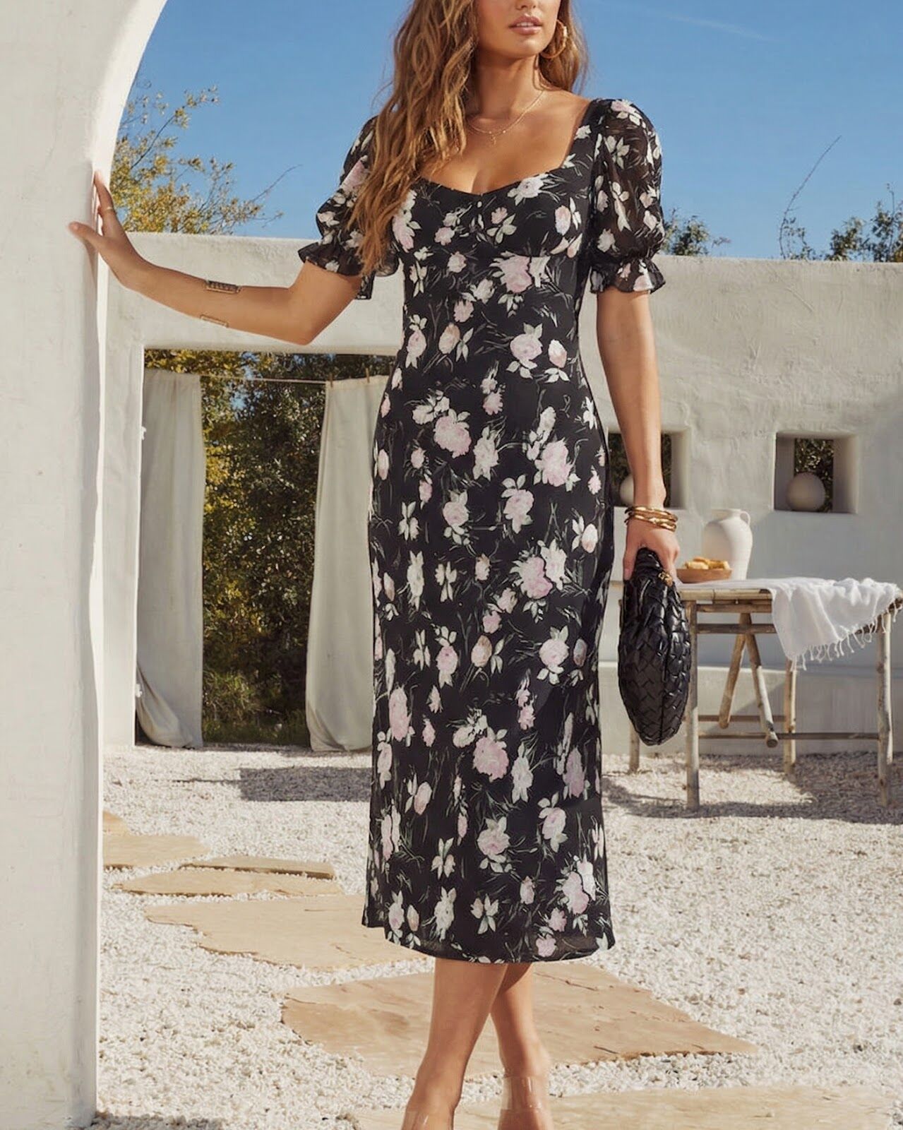BLACK-FLORAL DRESS L - BLACK-FLORAL