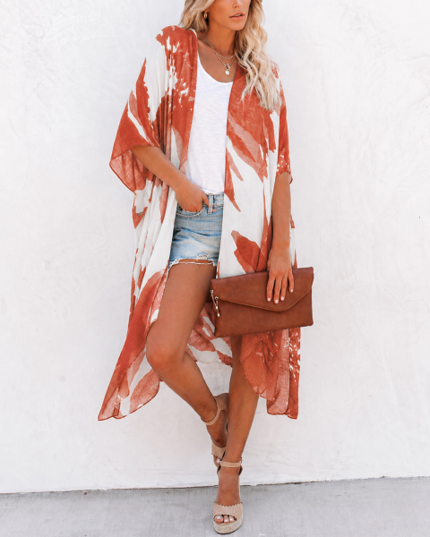 TILE-WHITE-PRINTED KIMONO S - TILE-WHITE-PRINTED