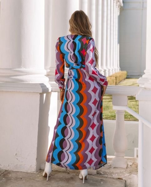 BLUE-RED-PRINTED ELBİSE