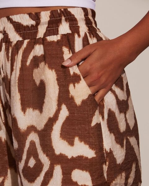 BROWN-ECRU-PRINTED SKIRT AND SHORT SET