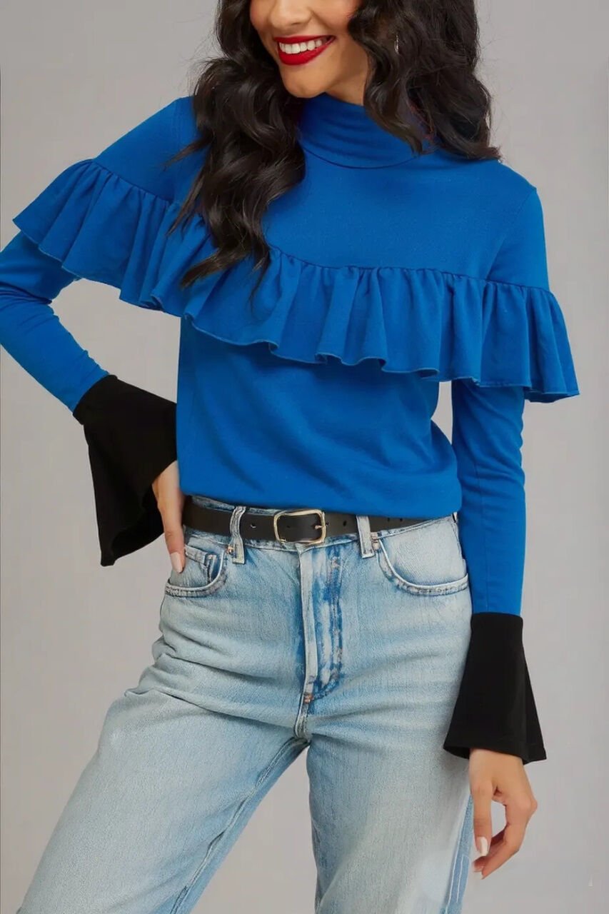 BLUE-BLACK BLOUSE L - BLUE-BLACK